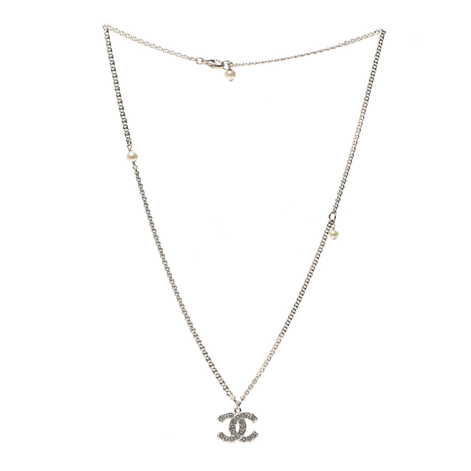 Chanel Pearl Crystal CC Pendant Necklace Gold 2 of 4