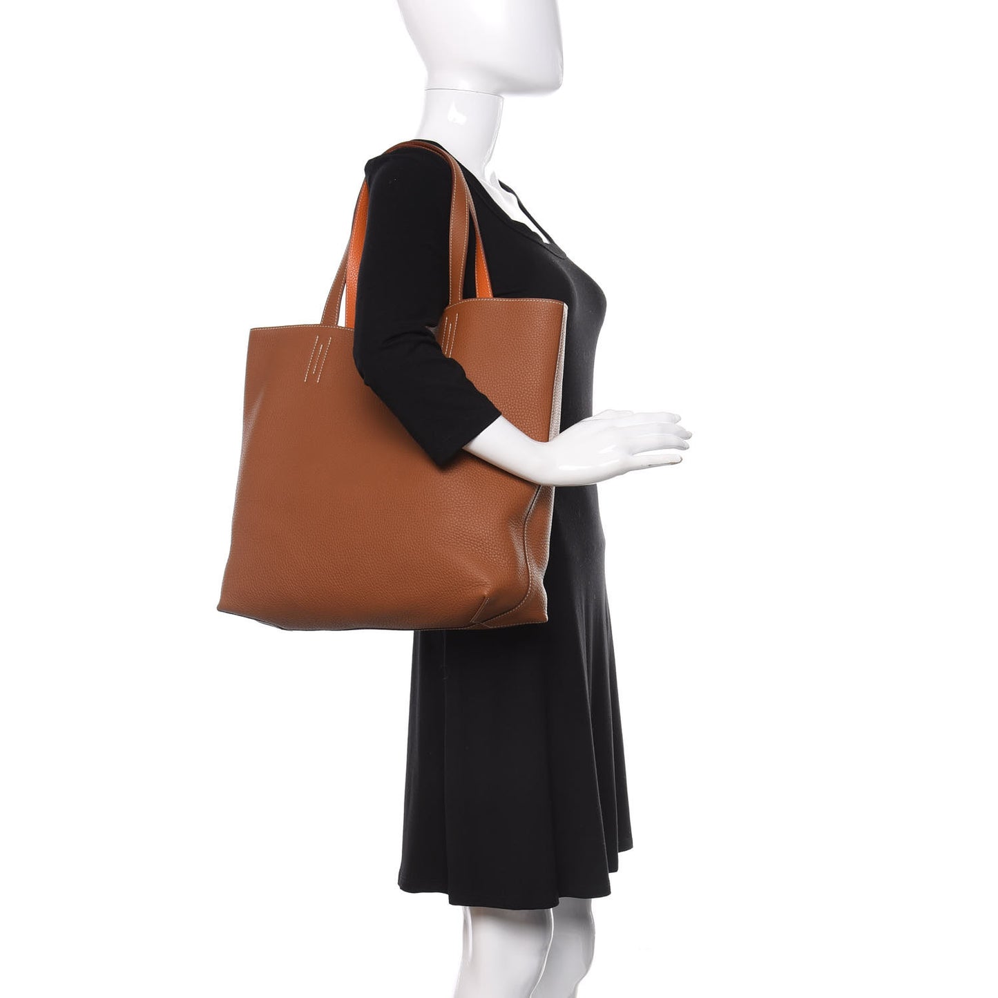 Taurillon Clemence Double Sens 45 Reversible Tote Orange Gold