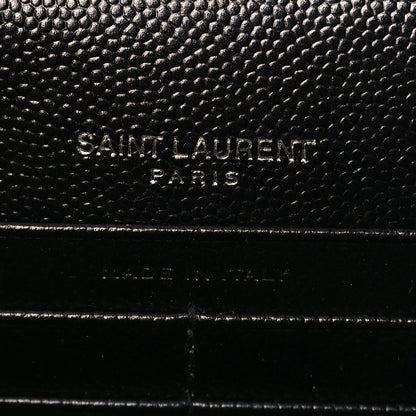 Saint Laurent Grain De Poudre Matelasse Chevron Monogram Envelope Chain Wallet Black 6 of 9