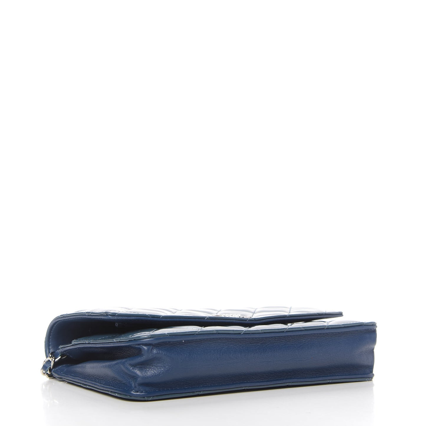 Patent Quilted Brilliant Wallet On Chain WOC Blue