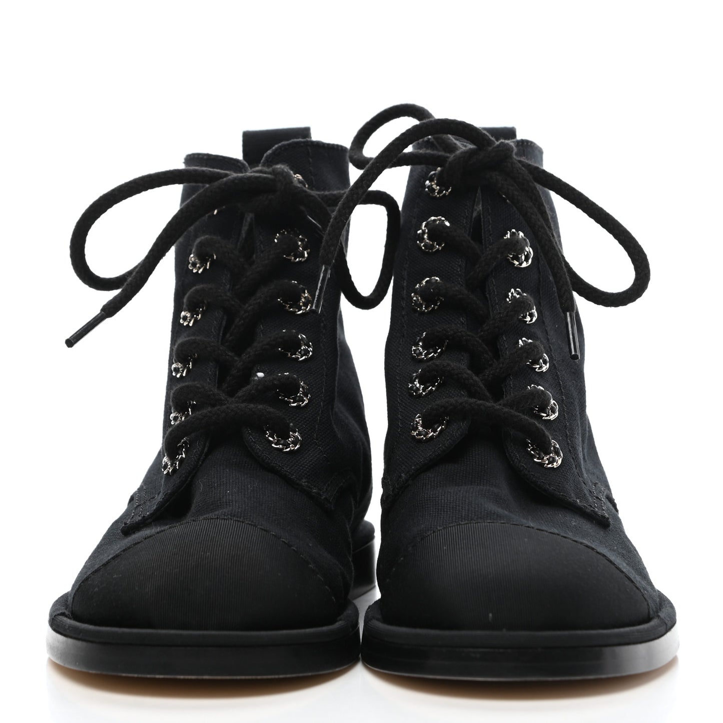 Cotton Grosgrain Cap Toe CC Lace Up Boots 37 Black