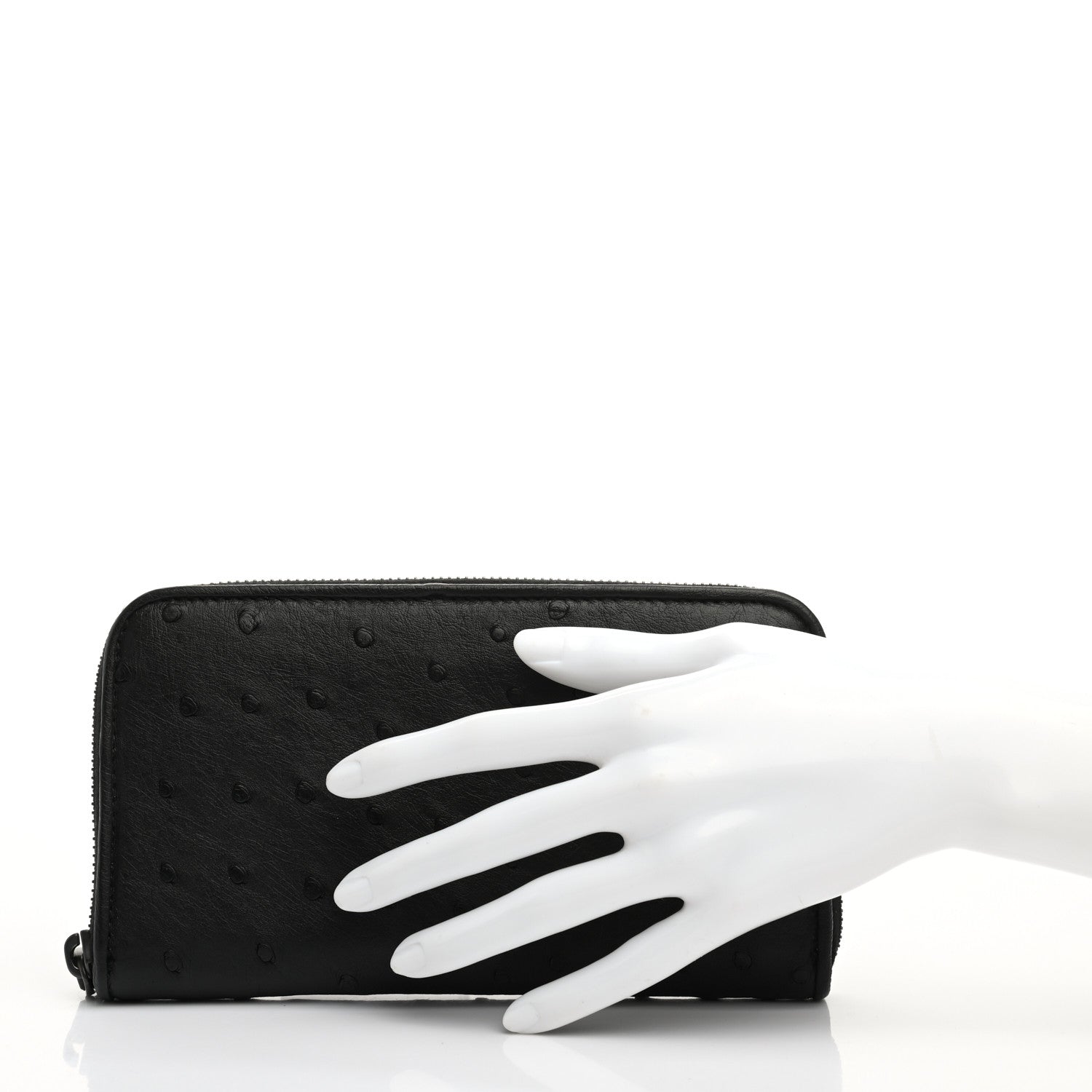 Bottega Veneta Ostrich Zip Around Wallet Black 2 of 9