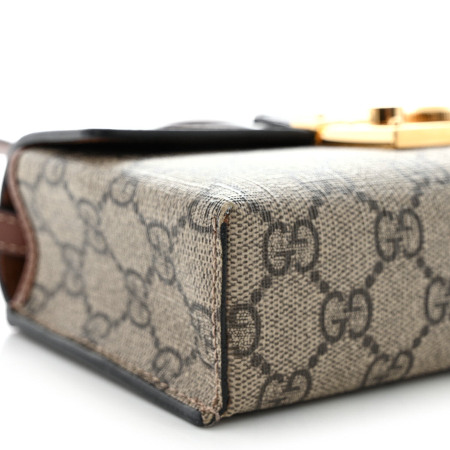 Gucci GG Supreme Monogram Calfskin Mini Padlock Top Handle Shoulder Bag Beige Black Cuir 9 of 14