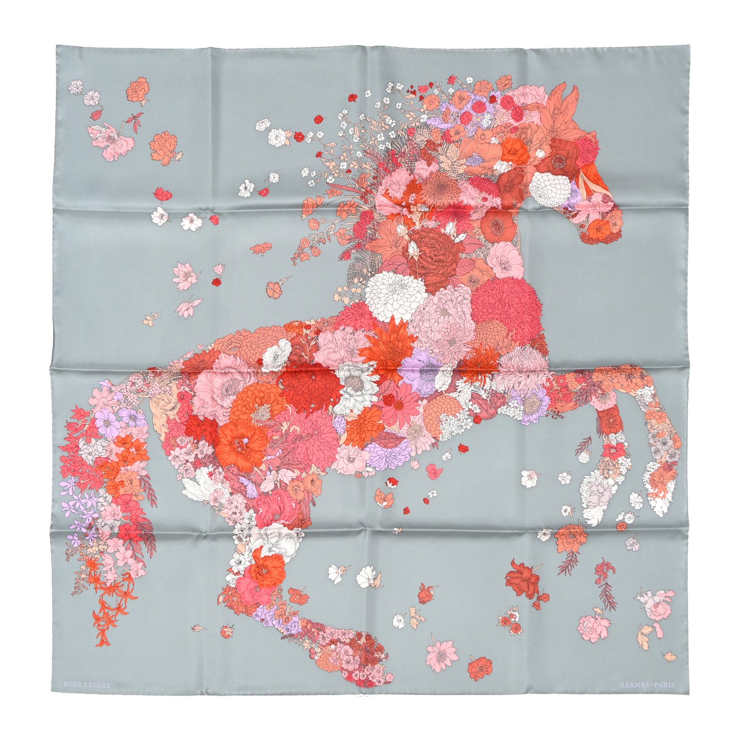 Silk Robe Legere Scarf 90 Gris Corail Rose Pourpre