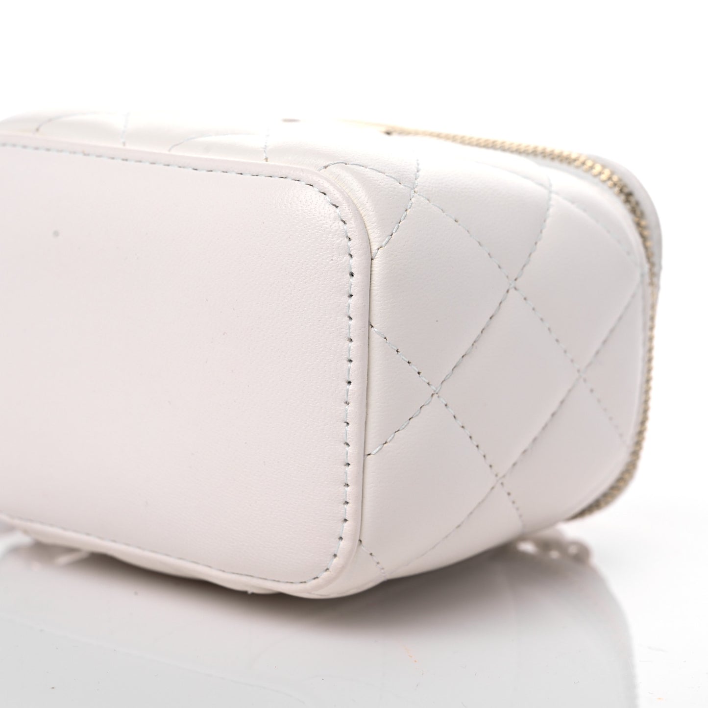 Lambskin Quilted Mini Camellia Bow Vanity Case With Chain White