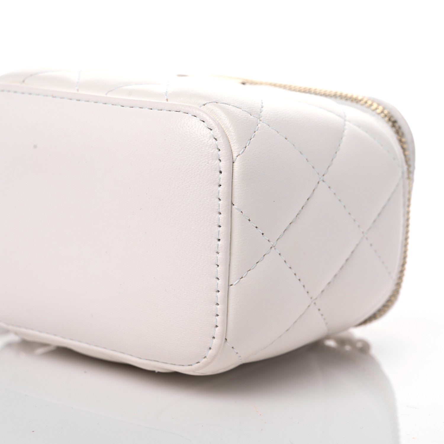 Chanel Lambskin Quilted Mini Camellia Bow Vanity Case With Chain White 8 of 9