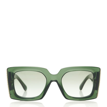 Chanel Acetate Pearl Rectangle Sunglasses 5480-H Dark Green 2 of 8
