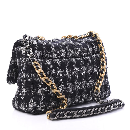 Chanel Tweed Quilted Large 19 Flap Black Ecru White 3 of 10