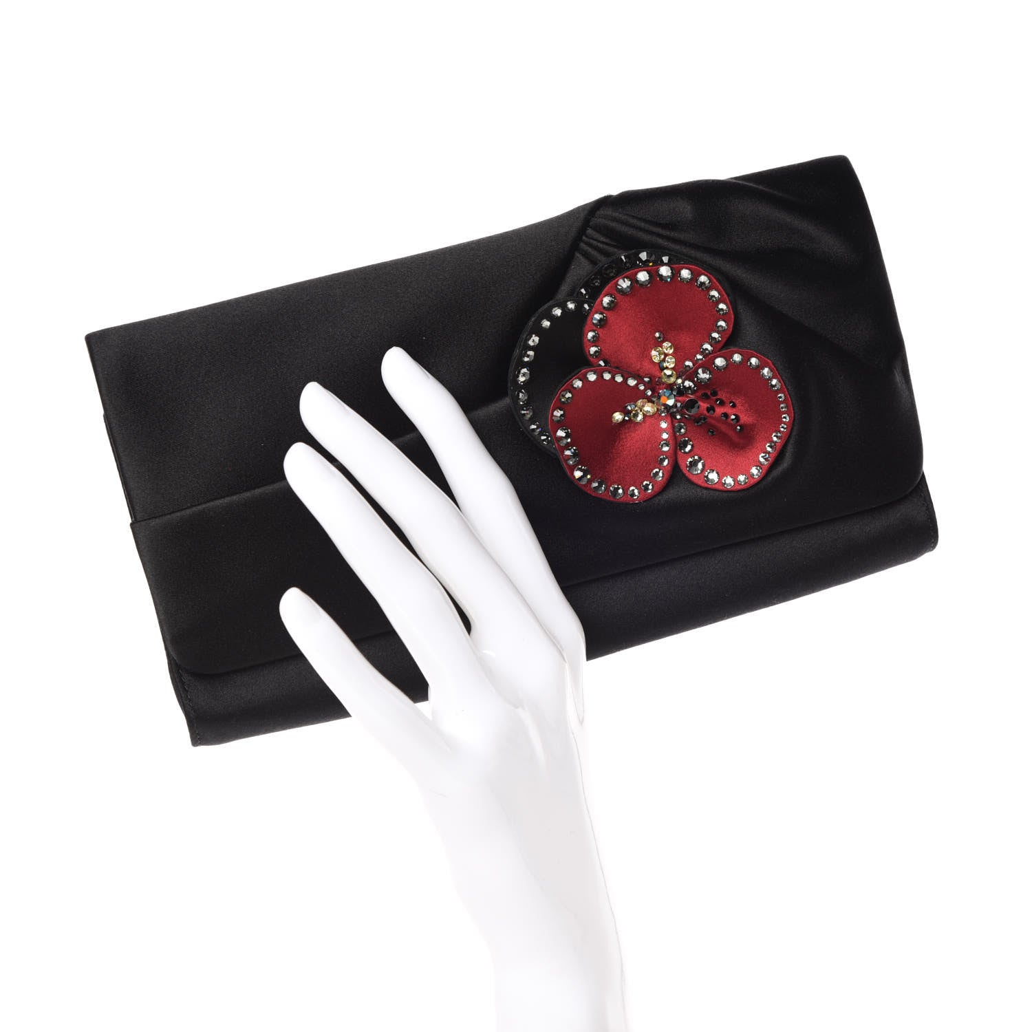 Christian Louboutin Satin Strass Alice Clutch Black 2 of 9