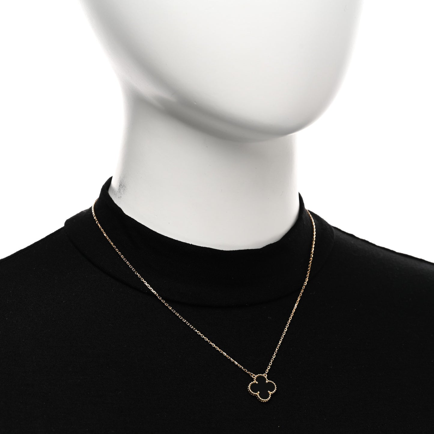 18K Yellow Gold Black Onyx Vintage Alhambra Pendant Necklace