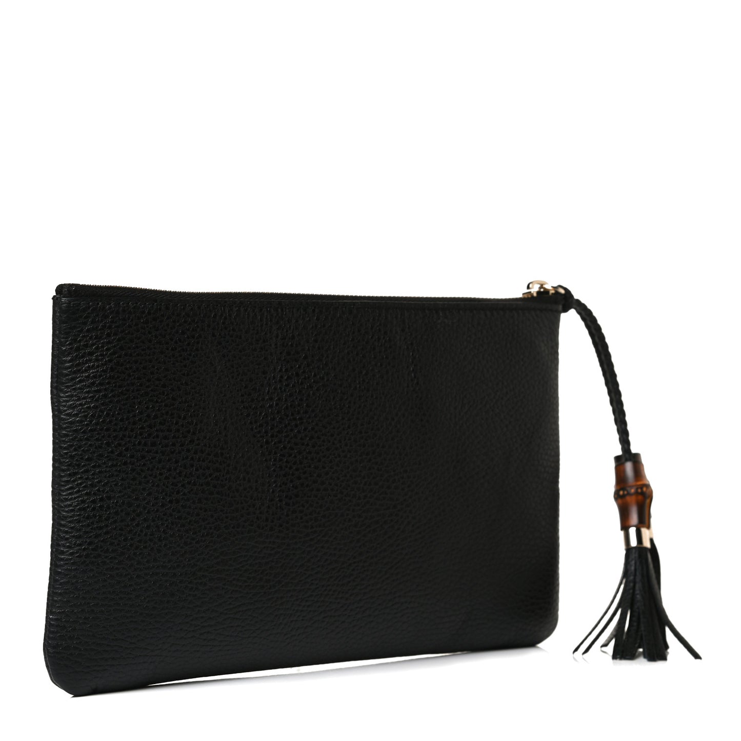 Pebbled Calfskin Large Bamboo Clutch Black