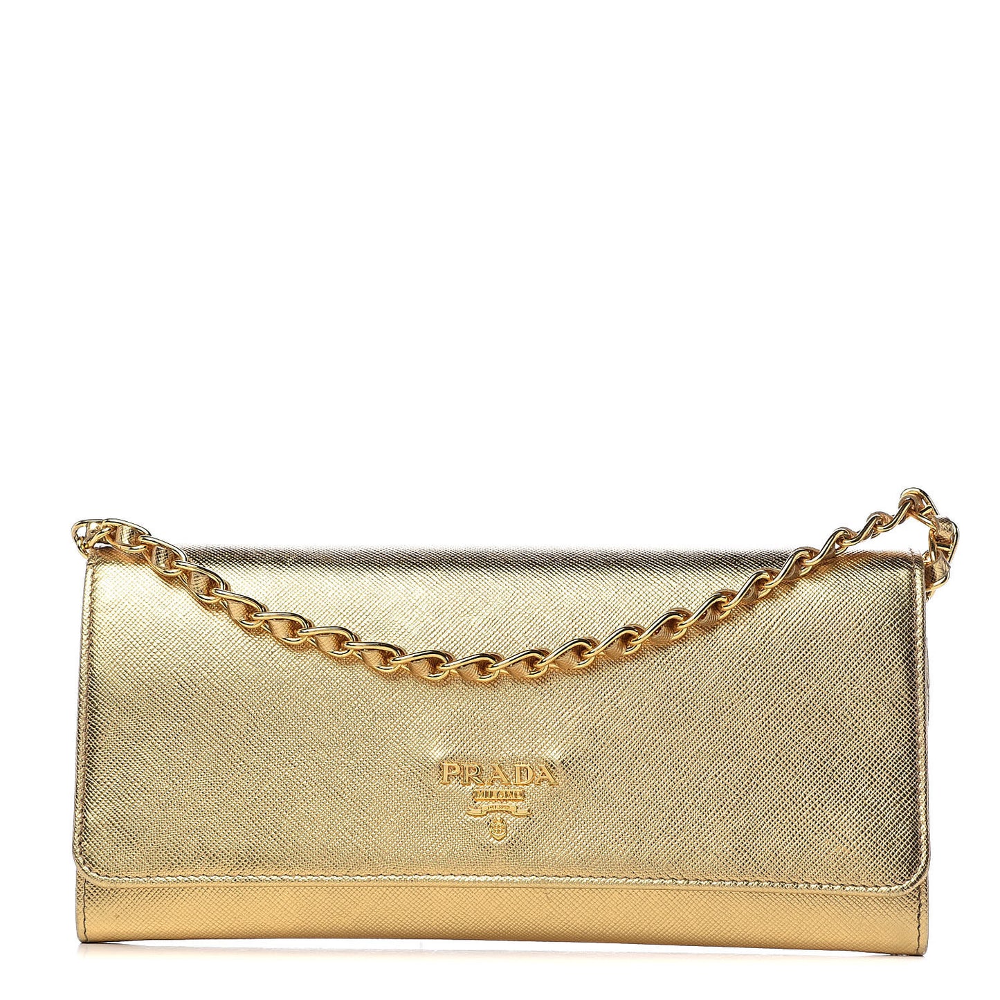 Saffiano Metal Oro Chain Wallet Platino