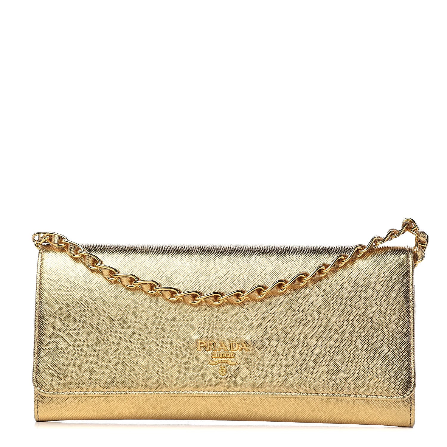 Prada Saffiano Metal Oro Chain Wallet Platino 1 of 11