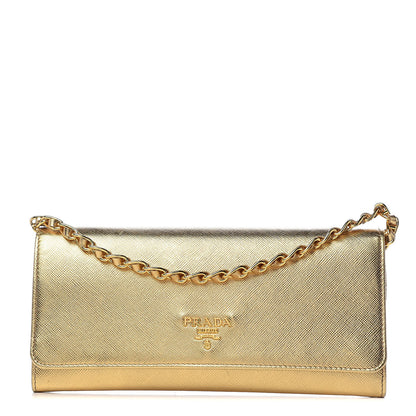 Prada Saffiano Metal Oro Chain Wallet Platino 1 of 11