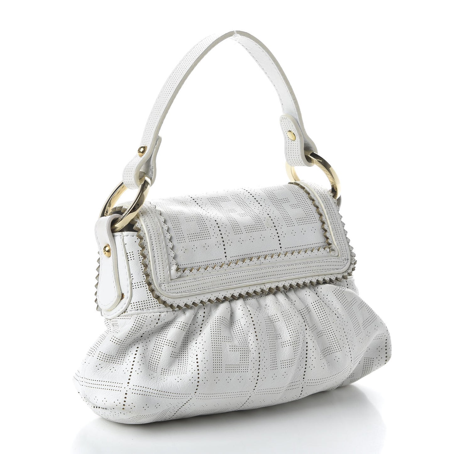 Calfskin Perforated Mini Chef Shoulder Bag White