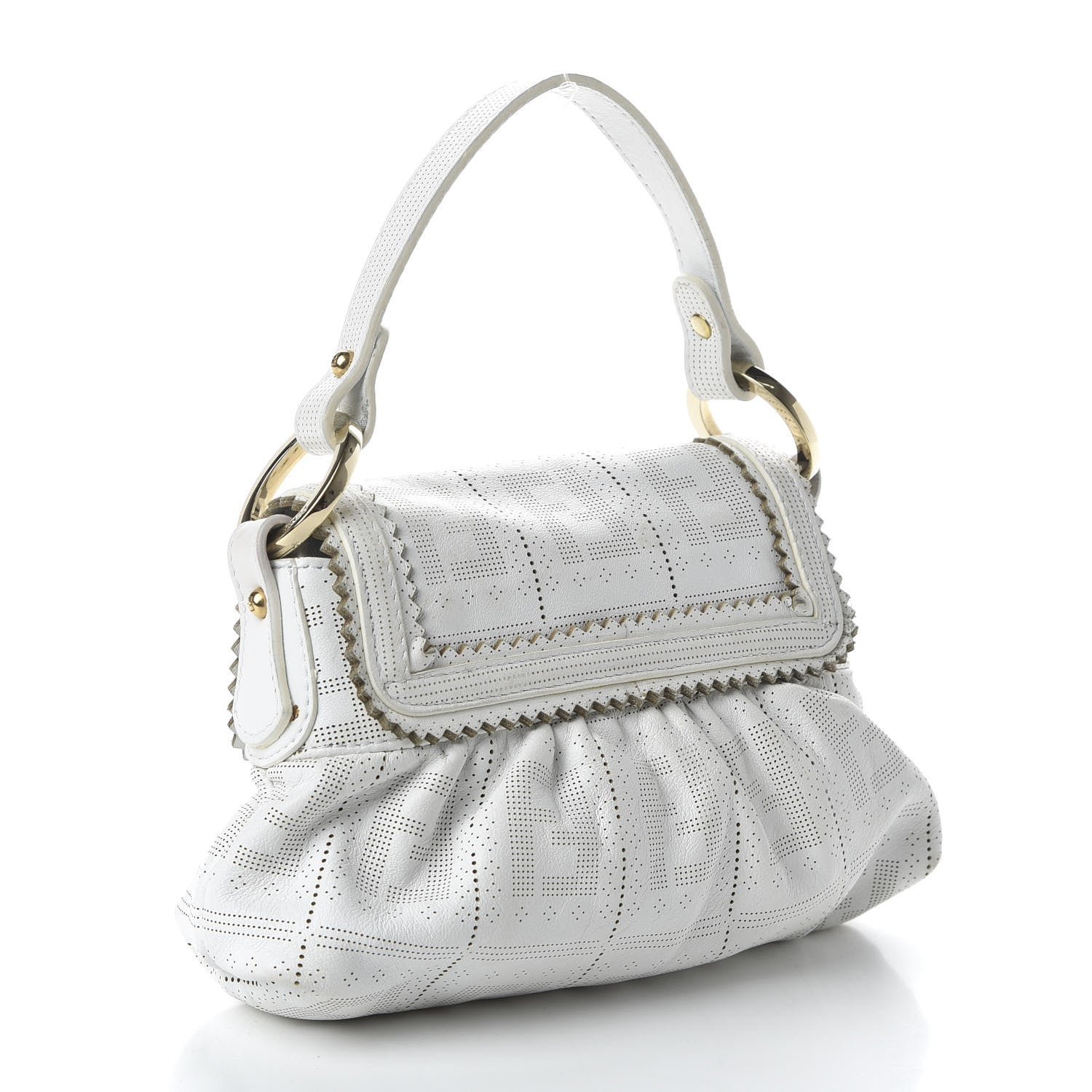Fendi Calfskin Perforated Mini Chef Shoulder Bag White 3 of 9