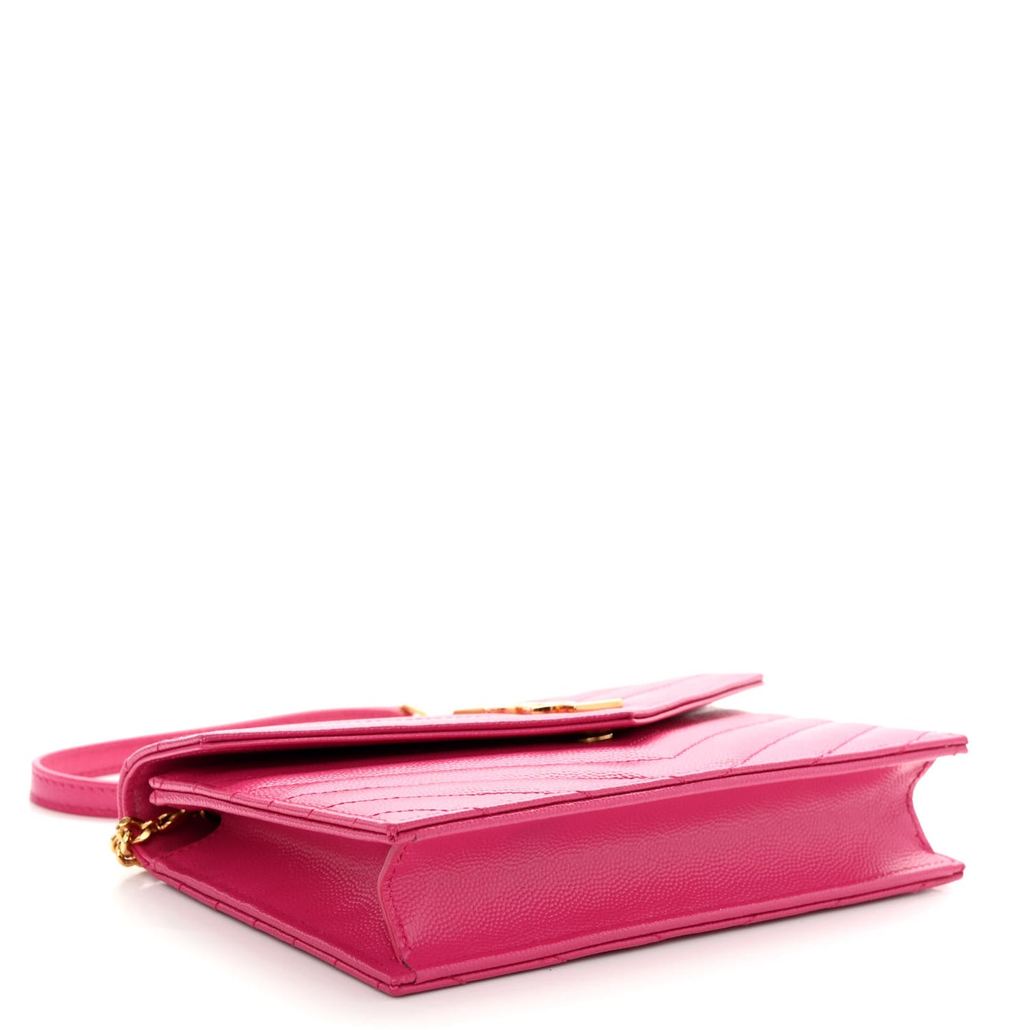 Grain De Poudre Matelasse Chevron Monogram Envelope Chain Wallet Fresh Fuchsia