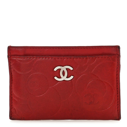 Chanel Lambskin Camellia Card Holder Dark Red 1 of 11