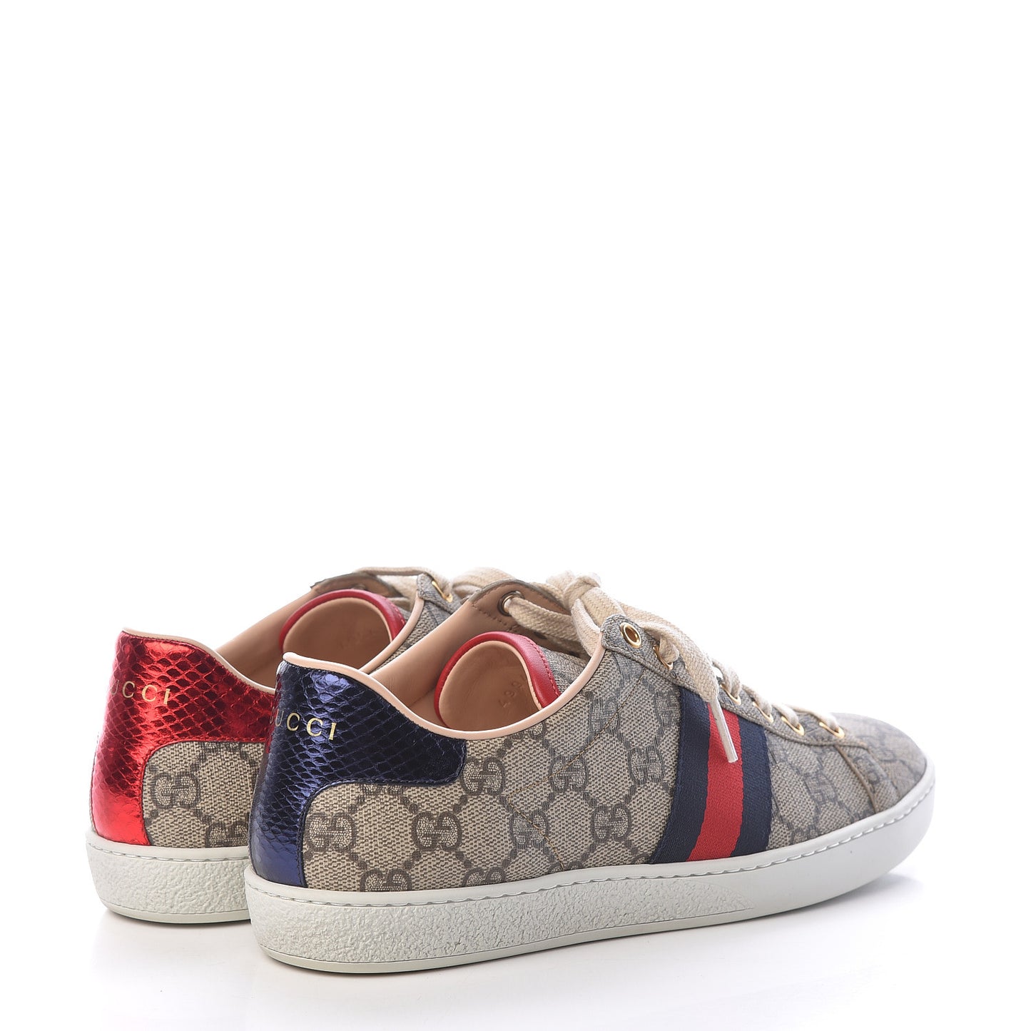 GG Supreme Monogram Womens Ace Low-Top Sneaker 38 Beige