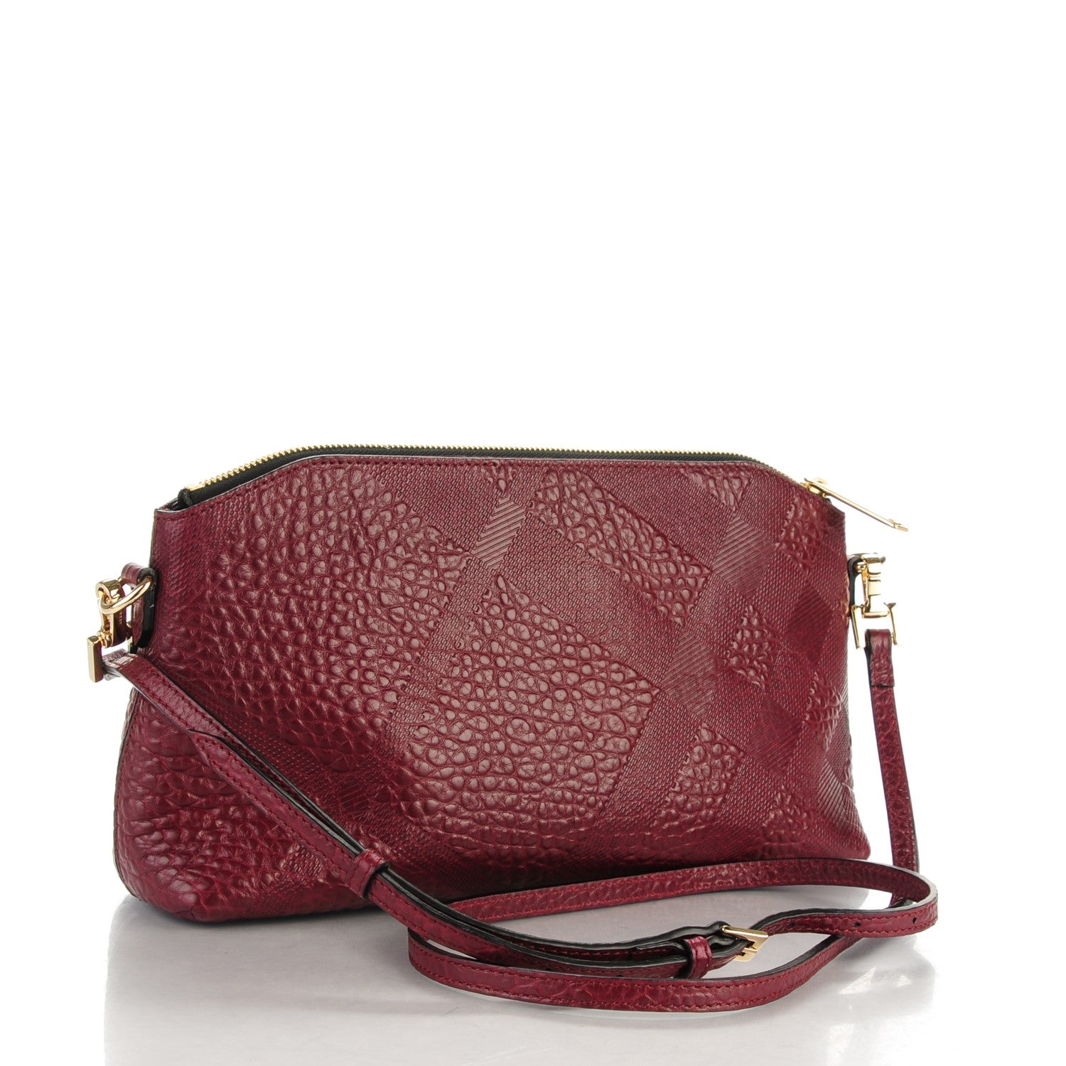 Burberry Signature Grain Calfskin Check Embossed Small Chichester Crossbody Clutch Bag Red 3 of 8