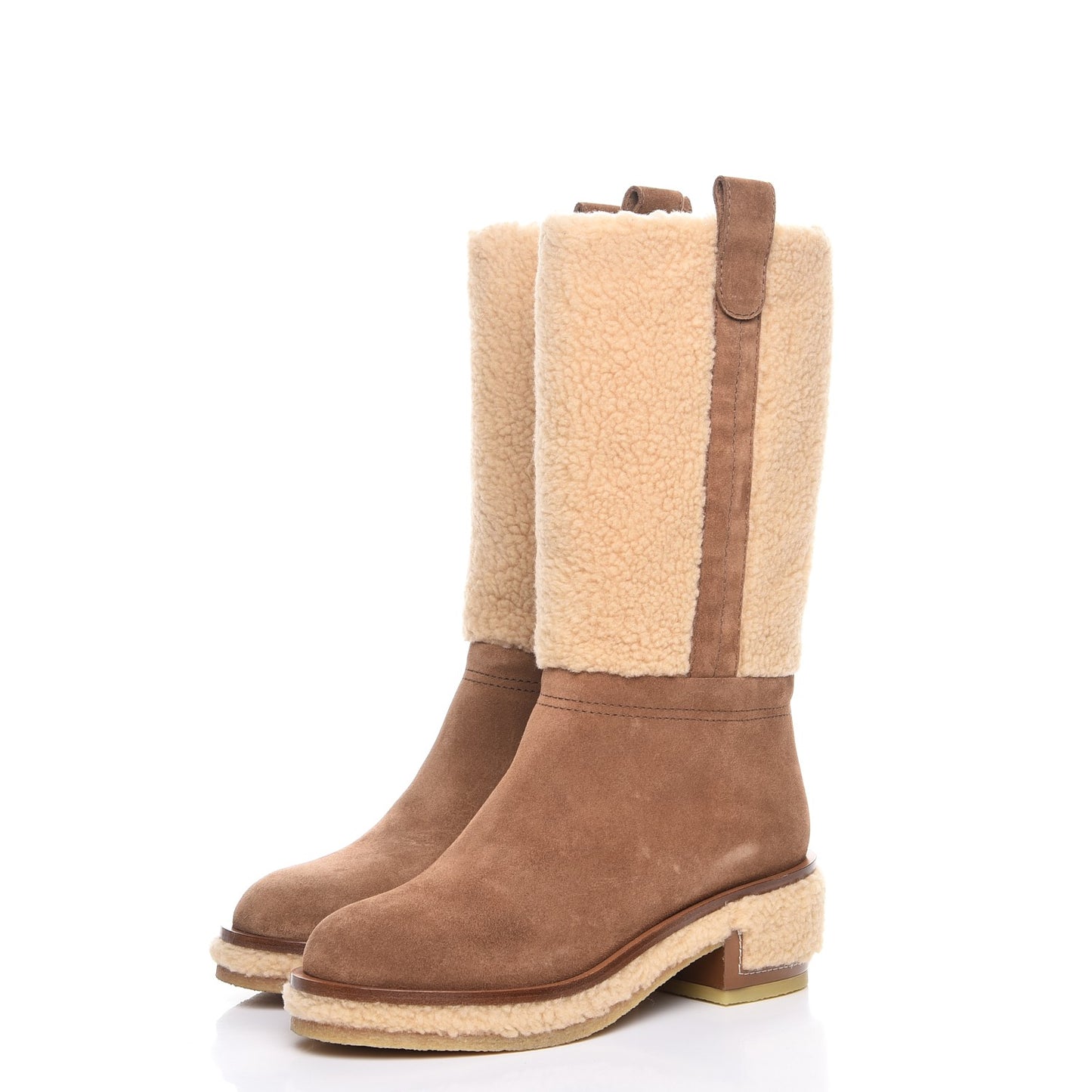 Shearling Suede Calfskin High Boots 37 Brown Beige
