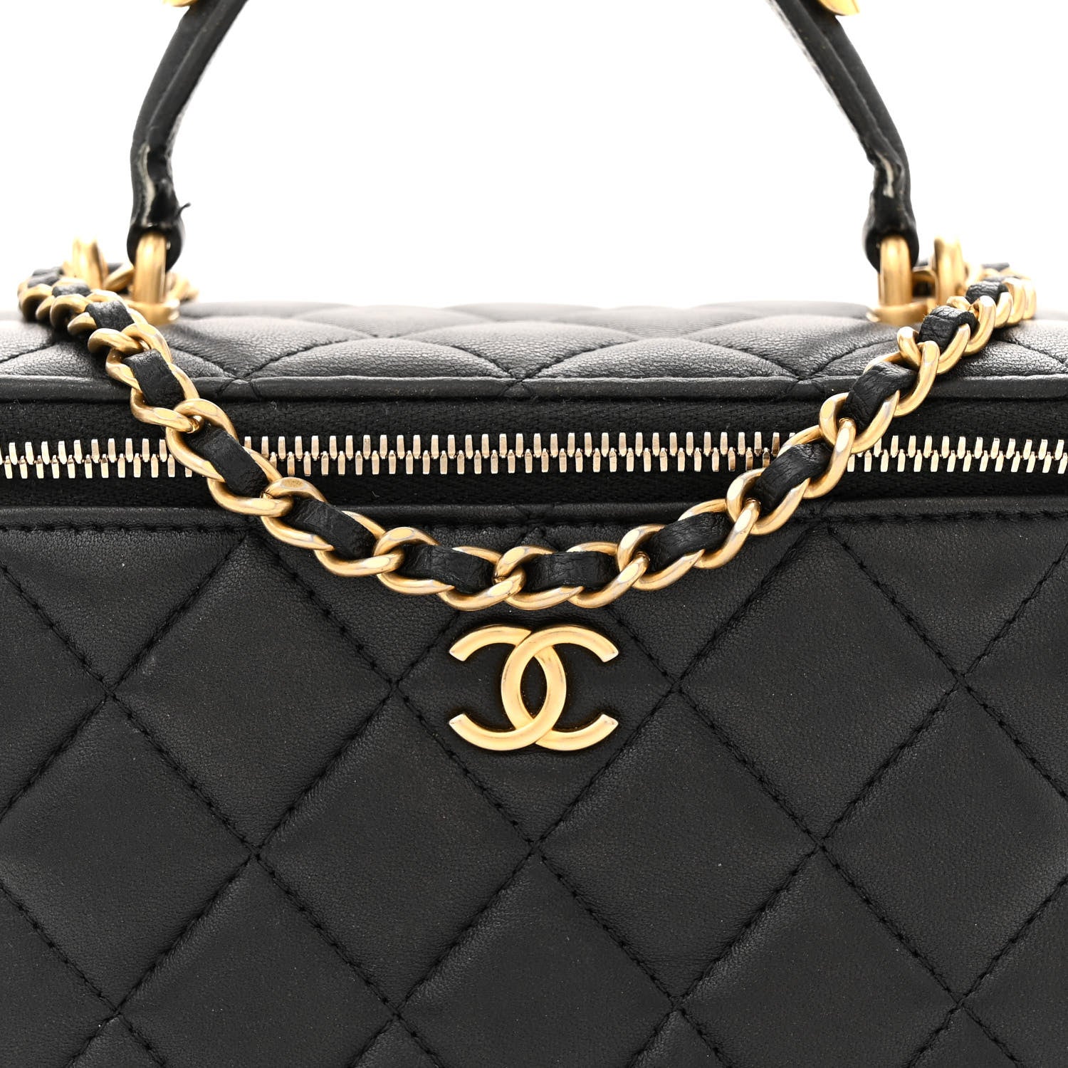 Chanel Lambskin Quilted Metal Small Top Handle Vanity Case With Chain Black 8 of 13