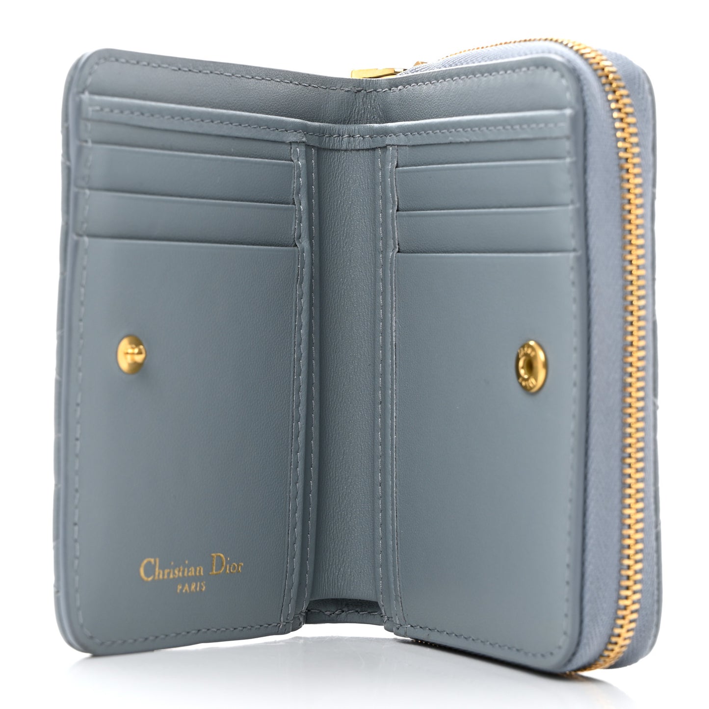 Grained Calfskin Supple Cannage Caro Scarlet Zipped Wallet Cloud Blue
