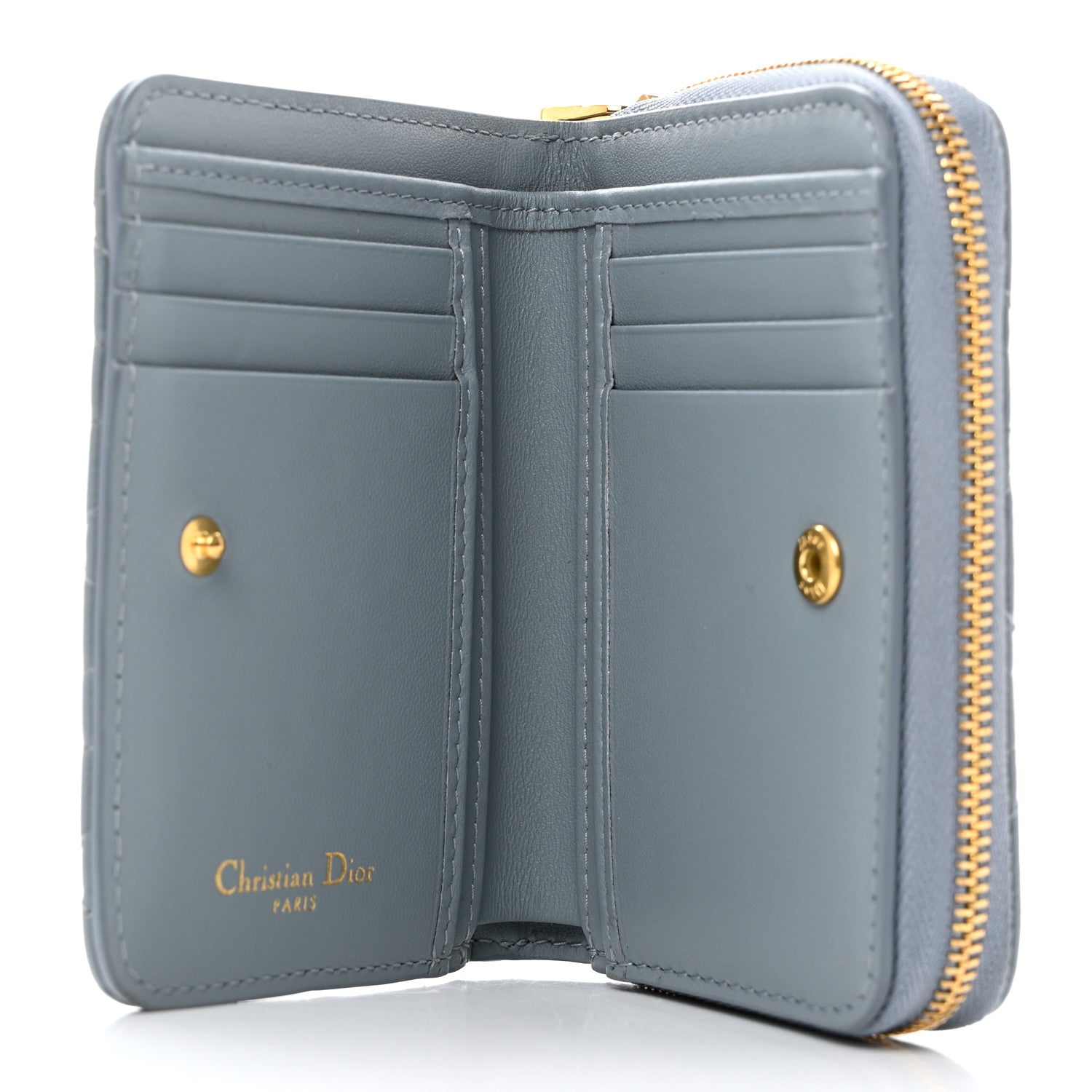 Christian Dior Grained Calfskin Supple Cannage Caro Scarlet Zipped Wallet Cloud Blue 5 of 10