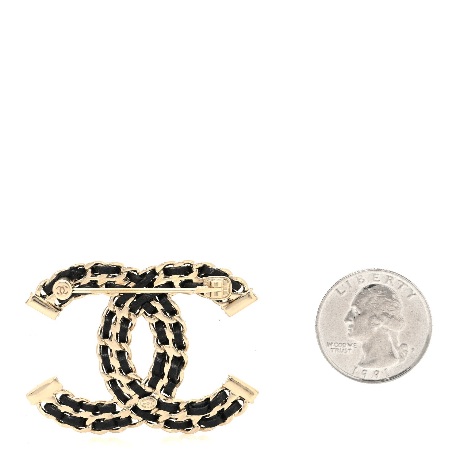 Chanel Lambskin Crystal CC Chain Brooch Black Gold 2 of 3