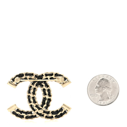 Chanel Lambskin Crystal CC Chain Brooch Black Gold 2 of 3