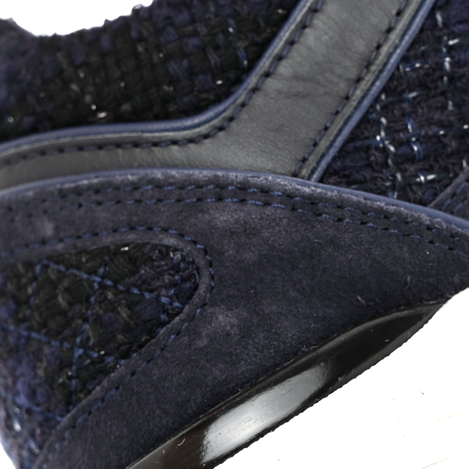 Chanel Tweed Suede Womens CC Sneakers 36 Black Blue 10 of 12