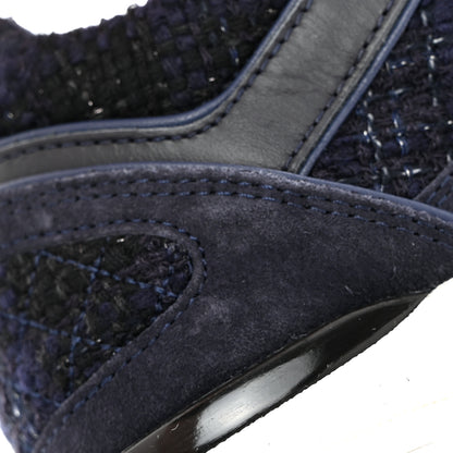 Chanel Tweed Suede Womens CC Sneakers 36 Black Blue 10 of 12