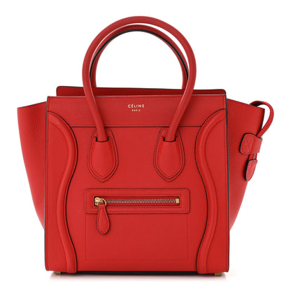 Celine Drummed Calfskin Micro Luggage Red 1 of 10