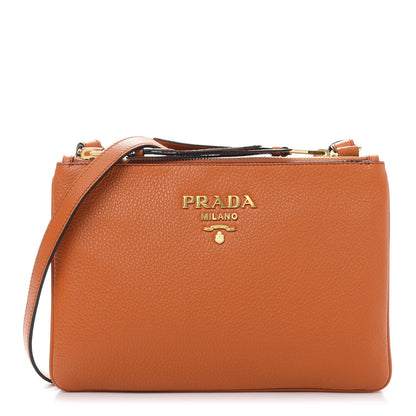 Prada Vitello Daino Double Zip Crossbody Bag Papaya 1 of 10