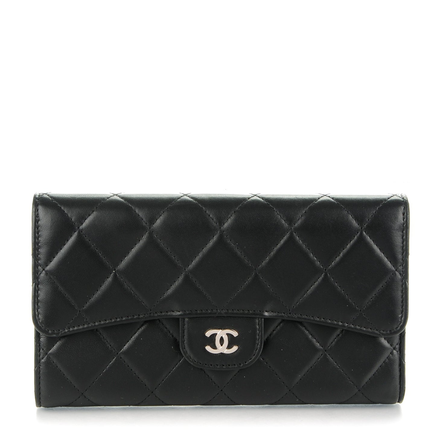 Lambskin Quilted Large Flap Wallet Black