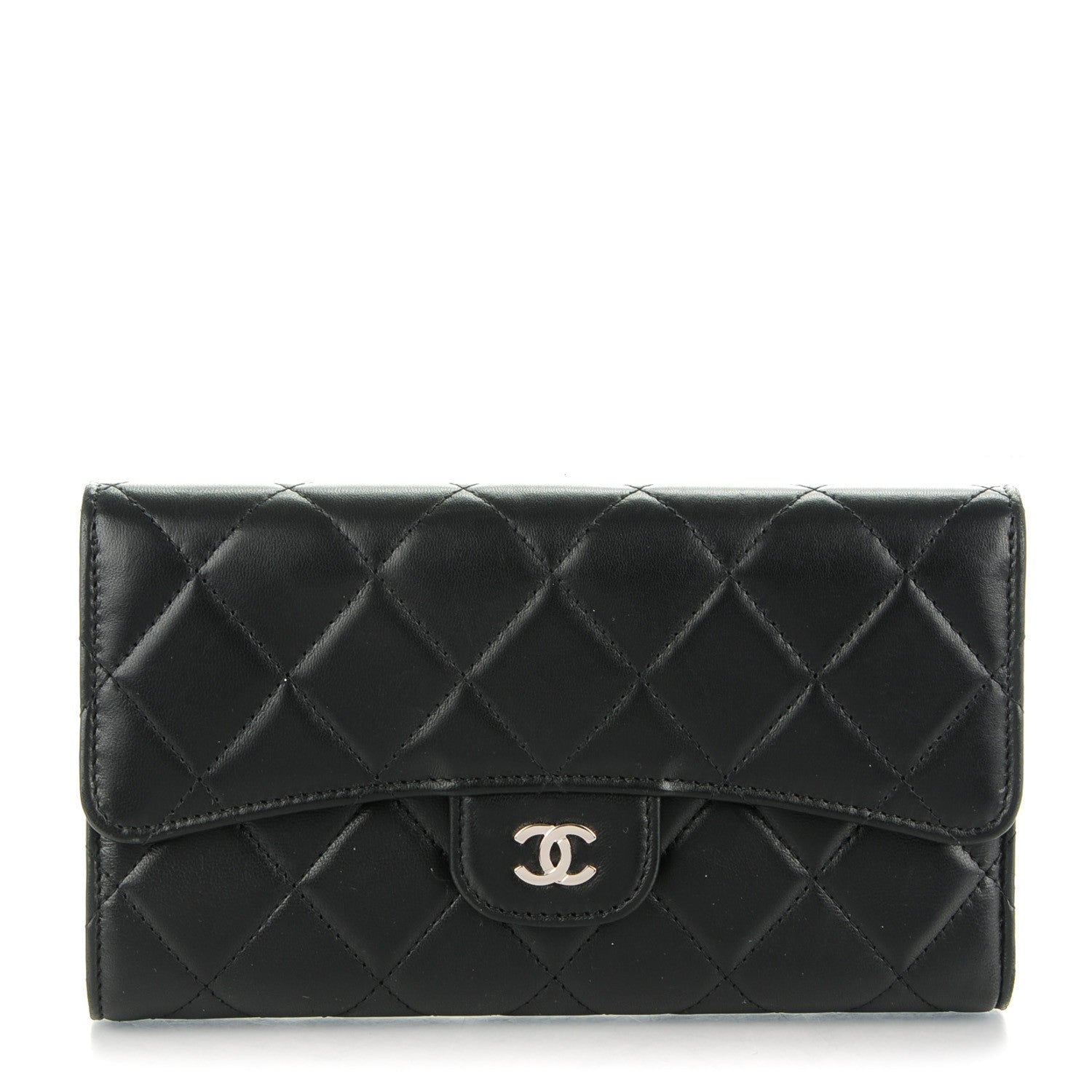 Chanel Lambskin Quilted Large Flap Wallet Black 1 of 8