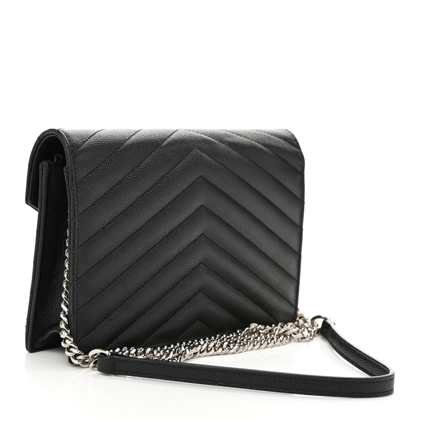 Grain De Poudre Matelasse Chevron Monogram Envelope Chain Wallet Black