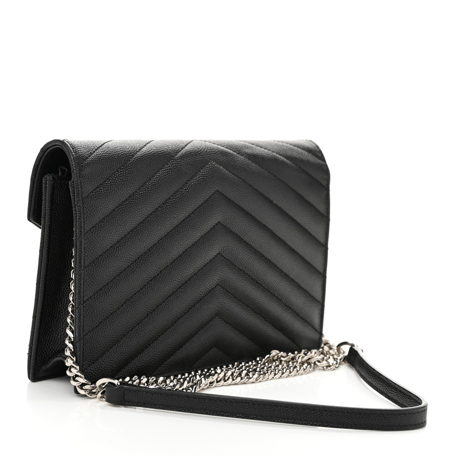 Saint Laurent Grain De Poudre Matelasse Chevron Monogram Envelope Chain Wallet Black 2 of 10