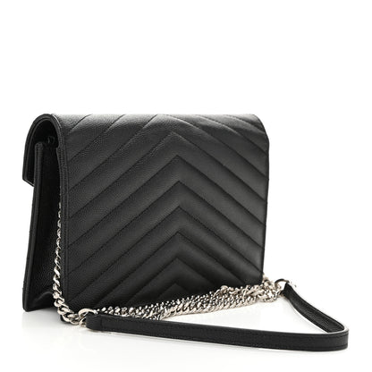 Saint Laurent Grain De Poudre Matelasse Chevron Monogram Envelope Chain Wallet Black 2 of 10