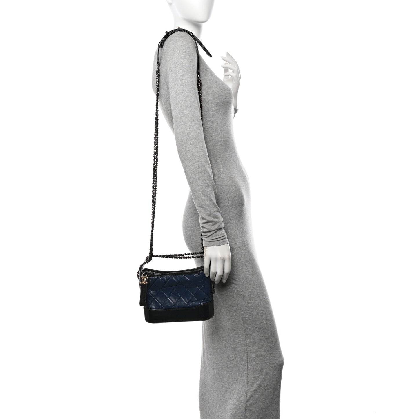 Aged Calfskin Quilted Small Gabrielle Hobo Navy Black