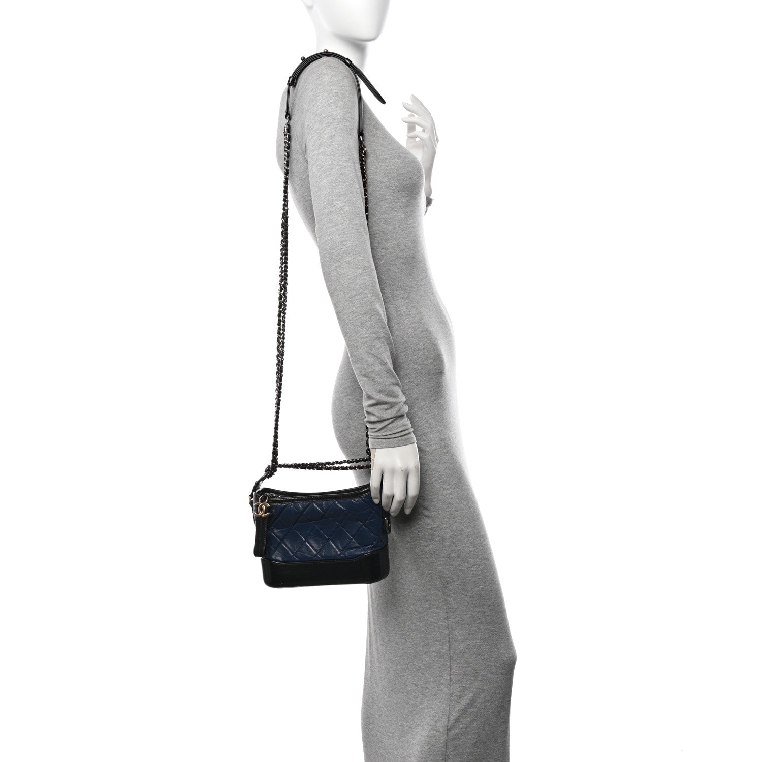 Chanel Aged Calfskin Quilted Small Gabrielle Hobo Navy Black 2 of 10