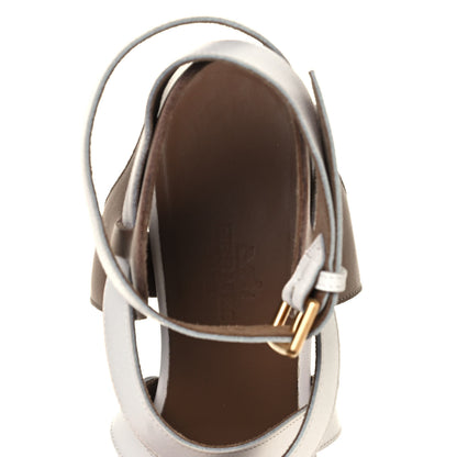 Hermes Calfskin Giorno Wedge Sandals 37.5 Beige White 7 of 9