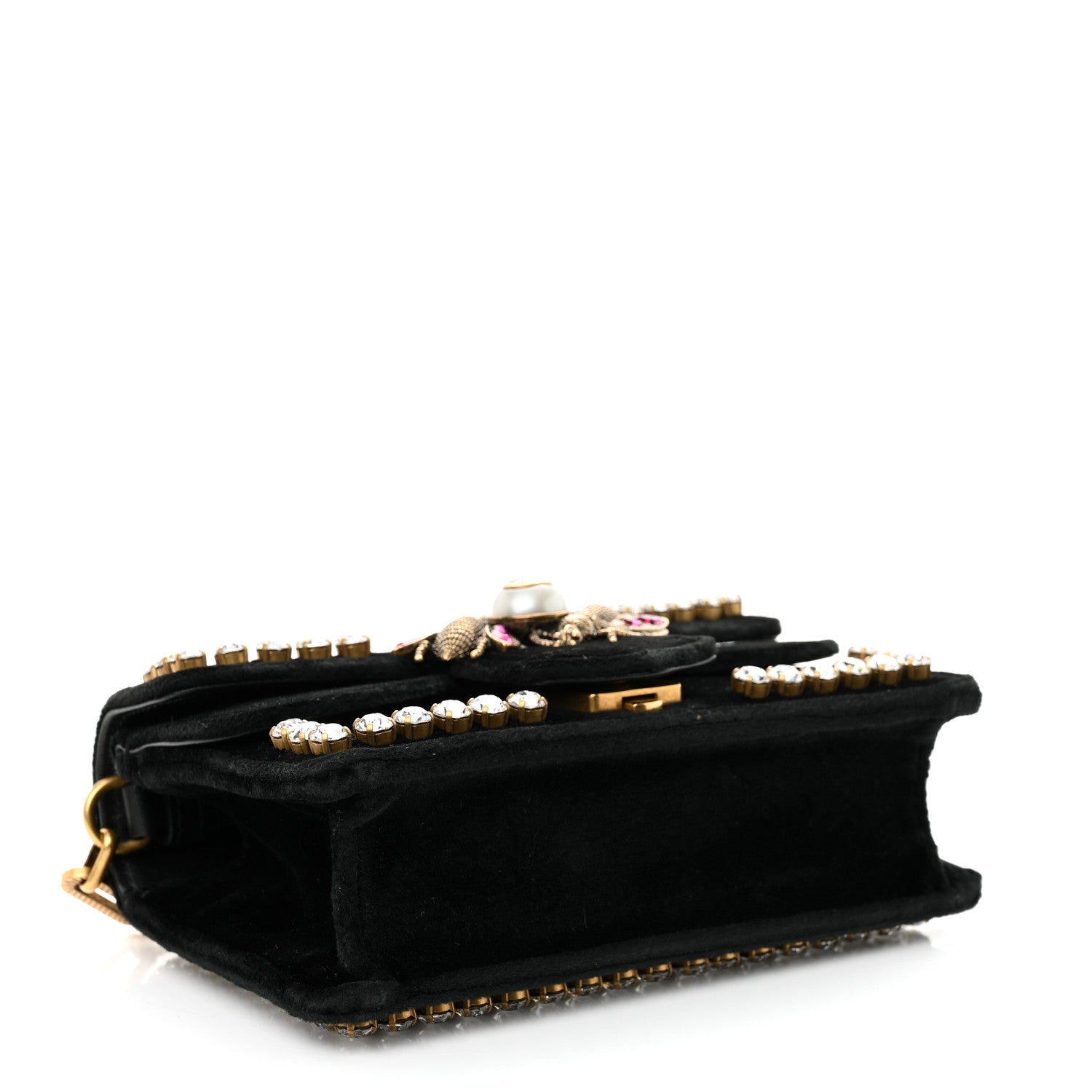 Gucci Velvet Crystal Mini Bee Broadway Shoulder Bag Black 4 of 11