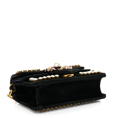 Gucci Velvet Crystal Mini Bee Broadway Shoulder Bag Black 4 of 11