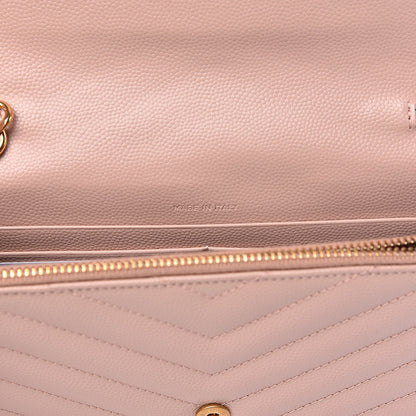 Saint Laurent Grain De Poudre Matelasse Chevron Monogram Envelope Chain Wallet Pale Pink 7 of 10