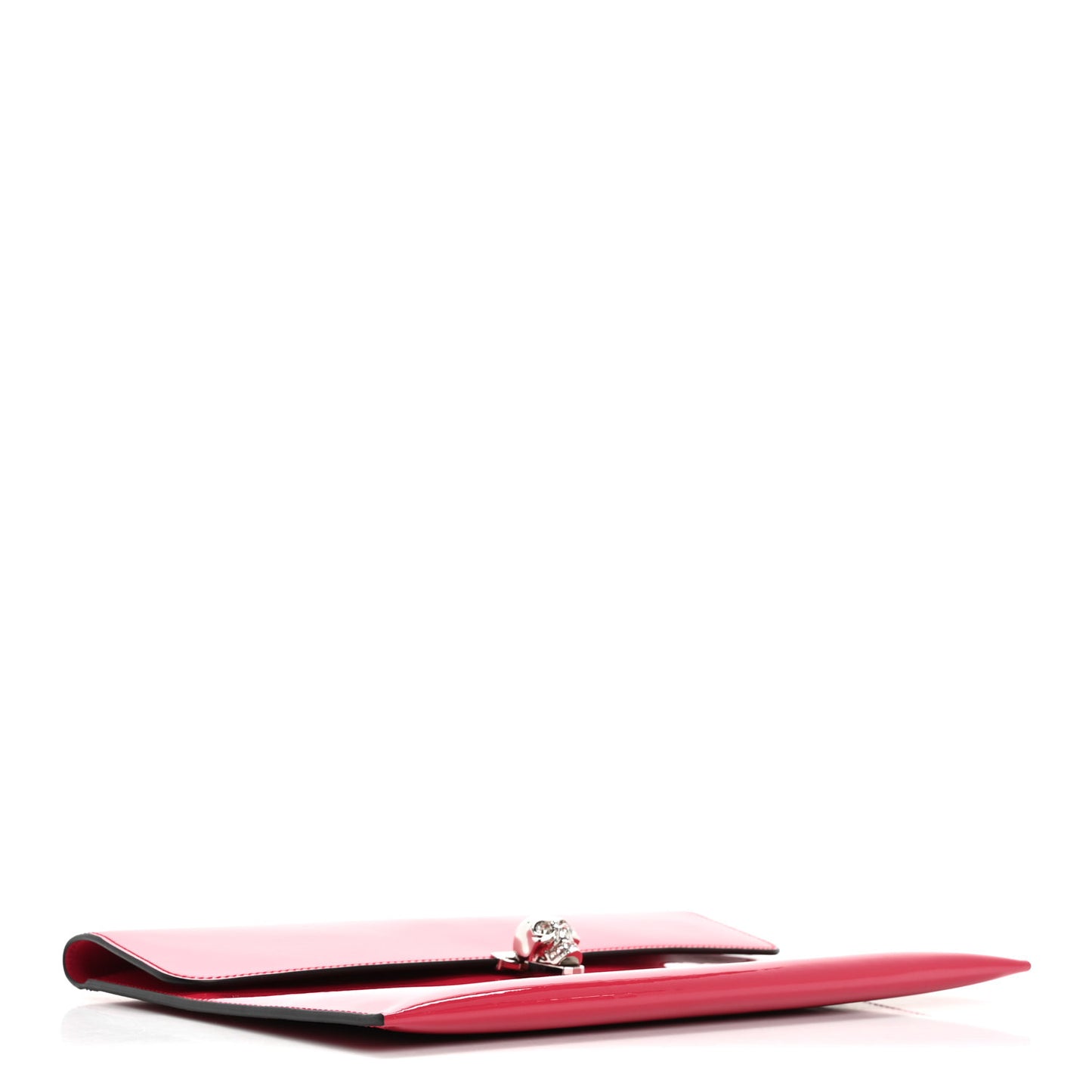 Patent Skull Lock Envelope Clutch Pink
