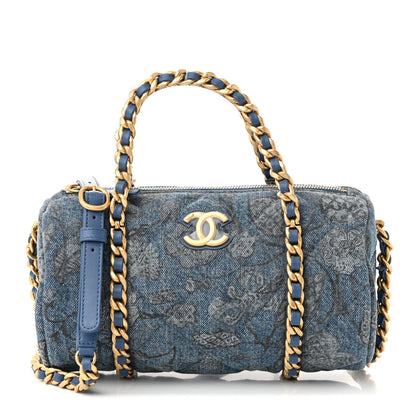 Chanel Denim Printed Destination Chenonceau Bowling Bag Blue Grey White 1 of 11