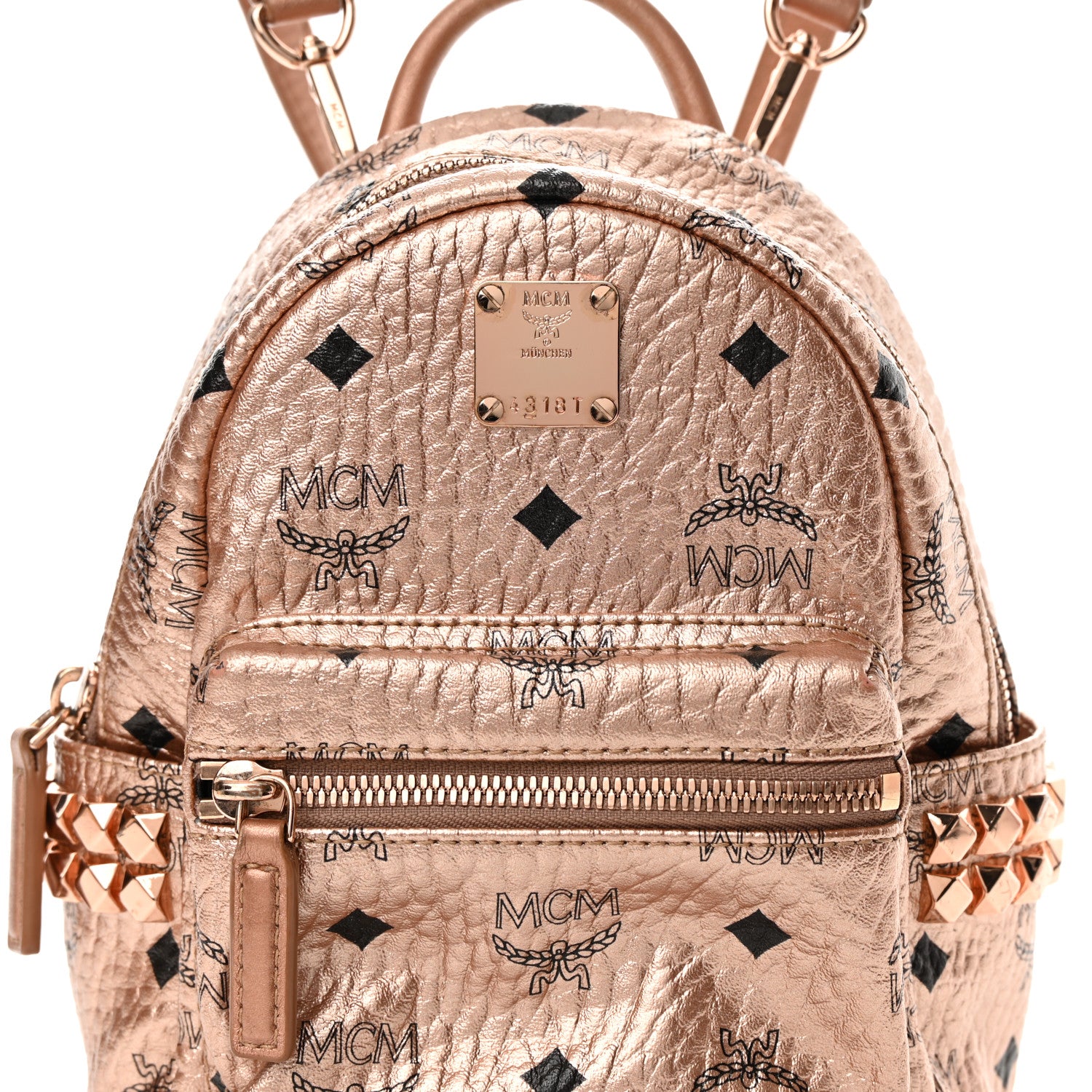 MCM Metallic Visetos Studded X-Mini Bebe Boo Backpack Champagne Gold 8 of 17