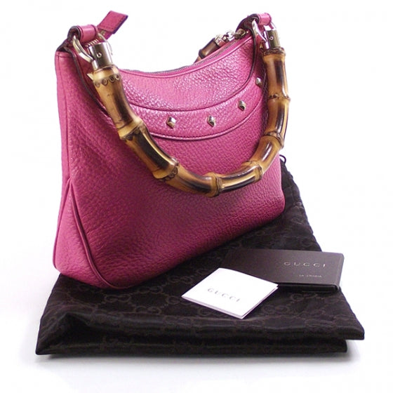 Leather Bamboo Handle Hobo Pink