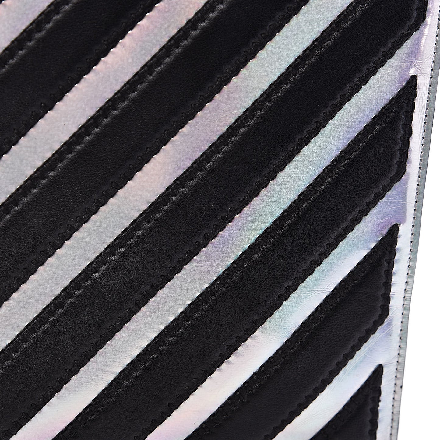 Lambskin Metallic Chevron Zip Pouch Black Silver